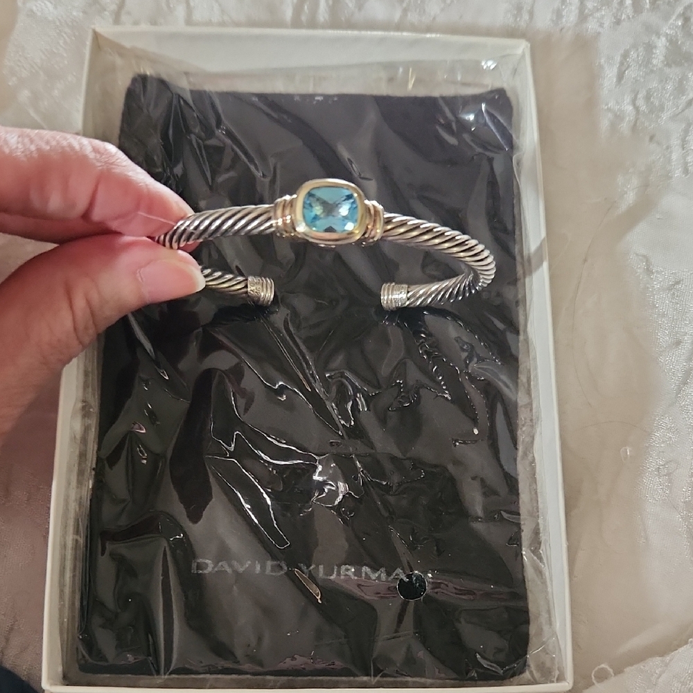 David Yurman Silver Bracelet with Blue Topaz